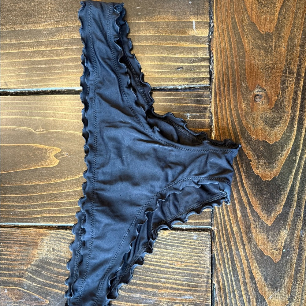 Shade & Shore Black Ruffle Trim Bikini Bottom